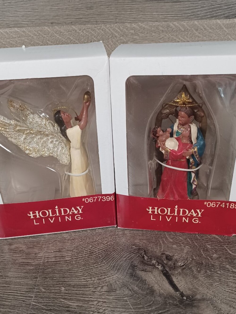 NIB Holiday Living Set of 2  African American Angel Nativity Mary Joseph Jesus
